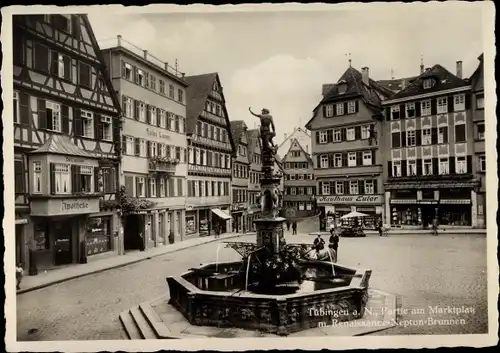 Ak Tübingen am Neckar, Partie am Marktplatz, Renaissance Neptun Brunnen, Kaufhaus Euler