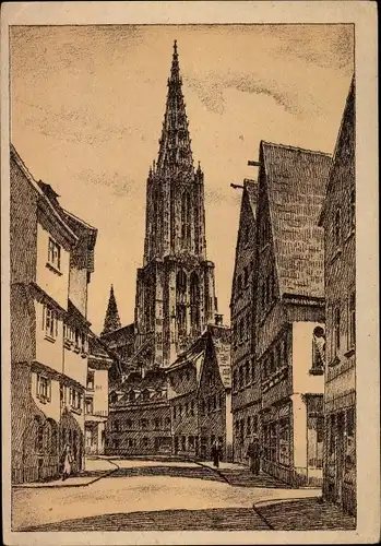 Ak Ulm an der Donau Baden Württemberg, Straßenpartie, Münster