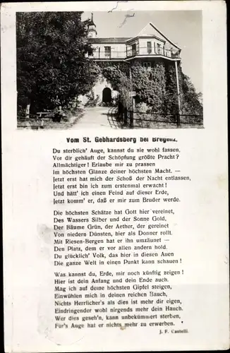 Gedicht Ak Bregenz am Bodensee Vorarlberg, Vom St. Gebhardsberg bei Bregenz, J. F. Castelli