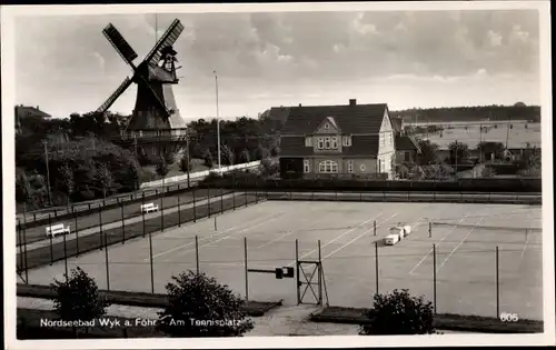 Ak Wyk auf Föhr Nordfriesland, Tennisplatz, Windmühle