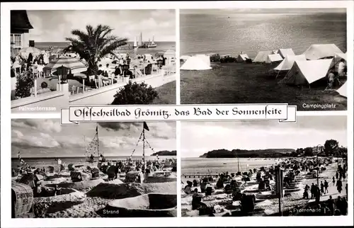 Ak Ostseebad Grömitz in Holstein, Campingplatz, Promenade, Strand, Palmenterrasse