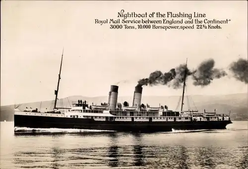 Ak Dampfer Prinses Juliana, Zeeland Steamship Co., Nightboat of the Flushing Line