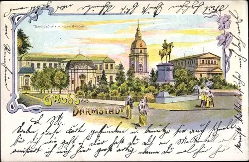 Litho Darmstadt in Hessen, Paradeplatz, Neues Museum