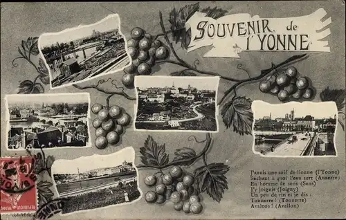 Ak Yonne Frankreich, Stadtansichten, Weintrauben, Souvenir
