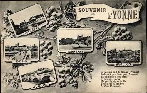 Ak Auxerre Yonne, Sens, Joigny, Avallon, Stadtansichten, Weintrauben