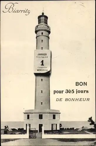 Ak Biarritz Pyrénées Atlantiques, Leuchtturm, Bon pour 365 jours de Bonheur