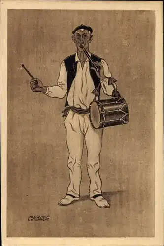 Künstler Ak Biarritz Pyrénées Atlantiques, Type Basque, Le Tanneur, Mann in Tracht mit Trommel