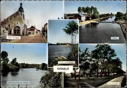 Ak Vinneuf Yonne, L'Ecluse, Place de l'Eglise, Place des Fetes