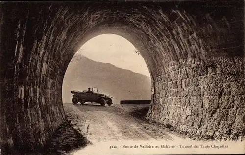 Ak Savoie Frankreich, Route de Valloire au Galibier, Tunnel des Trois Chapelles