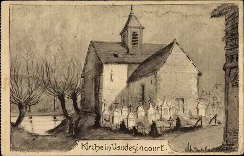 Künstler Ak Vaudesincourt Marne, Kirche