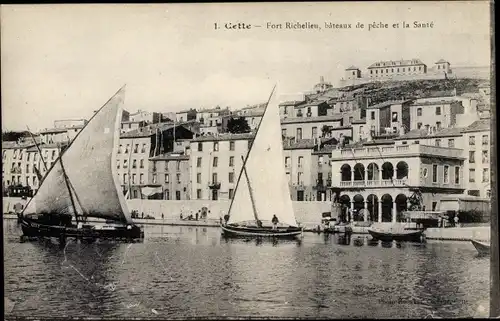 Ak Sète Cette Hérault, Fort Richelieu, bateaux de peche, la Sante, Segelboote