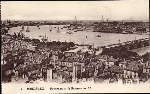 Ak Bordeaux Gironde, Panorama, La Garonne