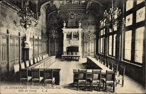 Ak Dunkerque Dünkirchen Nord, Interieur de l'Hotel de Ville, Salle du Conseil