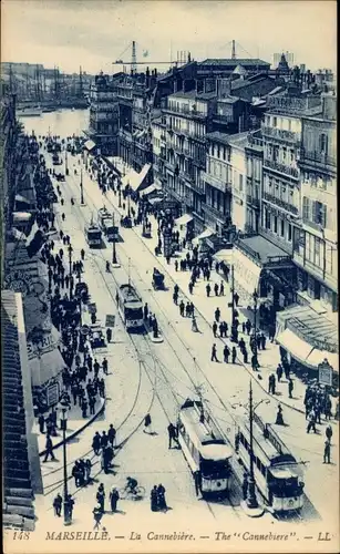 Ak Marseille Bouches du Rhône, La Cannebiere, tramway