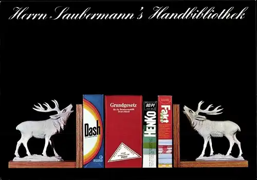 Künstler Ak Staeck, Klaus, Herrn Saubermanns Handbibliothek, Hirsche, Satire