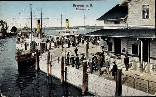 Ak Bregenz am Bodensee Vorarlberg, Hafenpartie, Salondampfer
