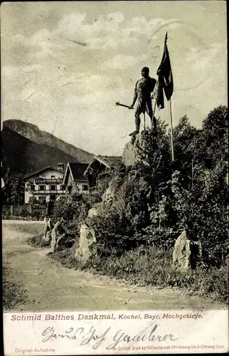 Ak Kochel am See in Oberbayern, Schmid Balthes Denkmal