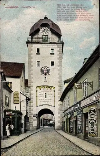 Ak Leoben Steiermark, Stadtturm, Geschäfte