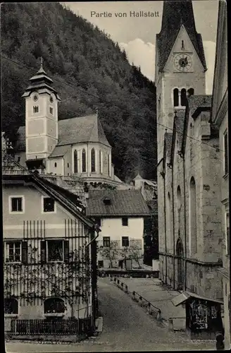 Ak Hallstatt im Salzkammergut Oberösterreich, Teilansicht mit Kirche