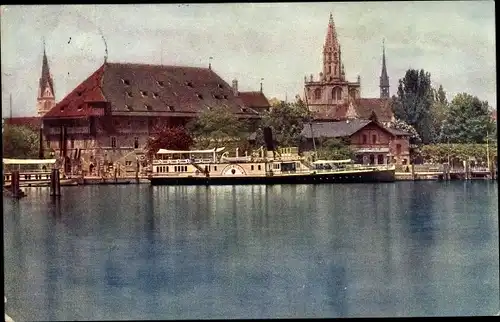 Ak Konstanz am Bodensee, Partie am Hafen mit Blick auf Salondampfer Kaiser Wilhelm