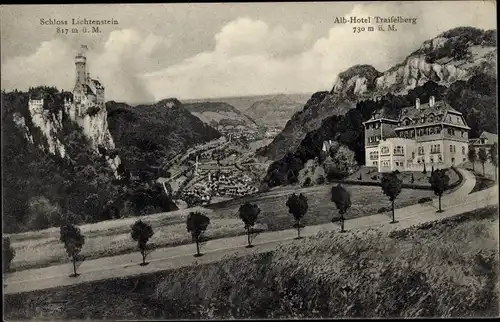 Künstler Ak Honau Lichtenstein in Württemberg, Schloss Lichtenstein, Albhotel Traifelberg