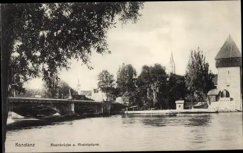 Ak Konstanz am Bodensee, Rheinbrücke, Rheintorturm