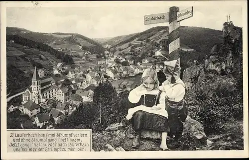 Ak Lauterbach im Schwarzwald, Blick auf den Ort, Strumpf verlorn, weinendes Mädchen