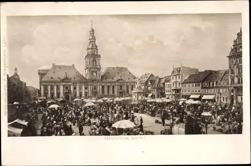 Ak Mannheim in Baden, Marktplatz, Rathaus