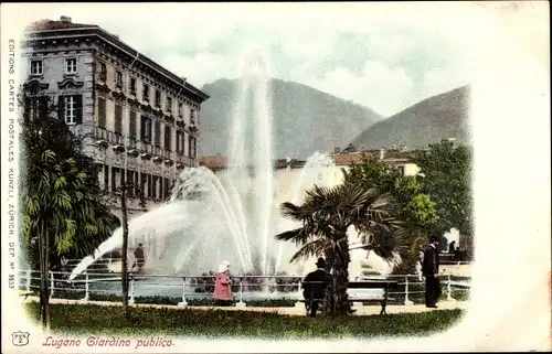 Ak Lugano Kanton Tessin Schweiz, Giardino publico, Springbrunnen