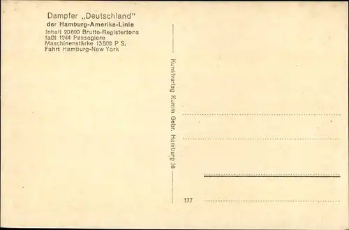 Ak Dampfschiff Deutschland, HAPAG