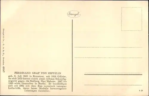 Ak Ferdinand Graf von Zeppelin, Portrait im Anzug