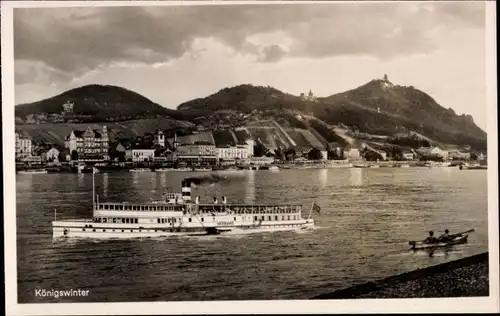 Ak Königswinter am Rhein, Salondampfer Vaterland, Blick auf den Ort