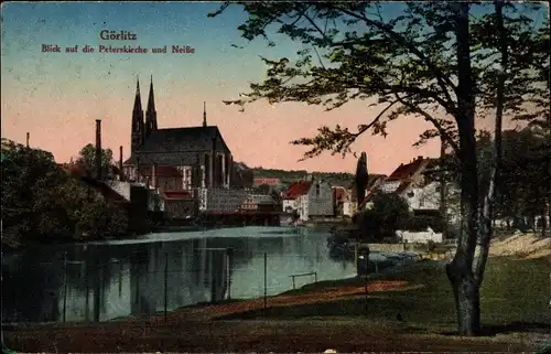 Ak Görlitz in der Lausitz, Blick auf die Peterskirche und Neiße, Häuser