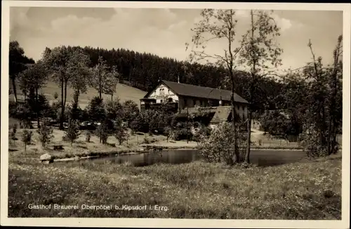 Ak Oberpöbel Dippoldiswalde im Osterzgebirge, Gasthof Brauerei Oberpöbel, Teich