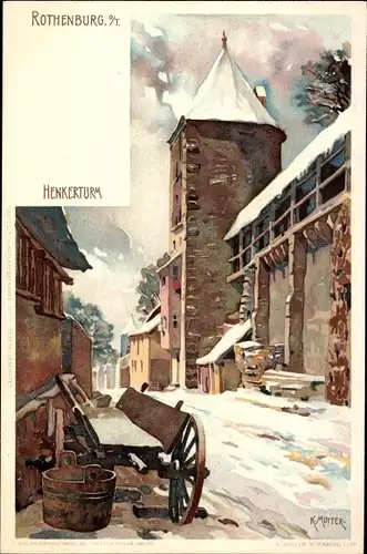 Künstler Litho Mutter K., Rothenburg o. T., Henkerturm, Winter