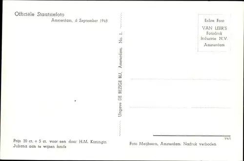 Ak Königin Juliana der Niederlande, Staatsieportret 1948, Umhang, Bernhard zur Lippe Biesterfeld
