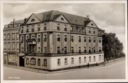 Ak Hof an der Saale Oberfranken Bayern, Hotel Gaststätte Strauss, Bismarckstraße 31