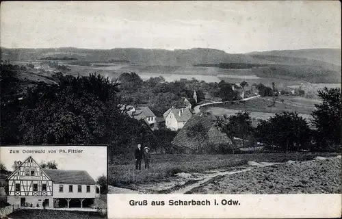 Ak Scharbach Grasellenbach im Odenwald, Gasthof Zum Odenwald, Ort m. Umgebung