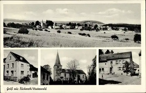 Ak Rückeroth Westerwald, Panorama, Kirche, Gasthof