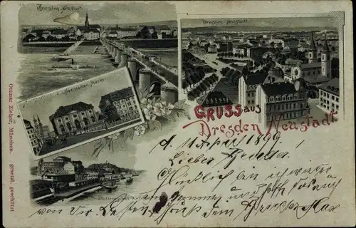 Mondschein Litho Dresden Neustadt, Stadtansichten bei Nacht