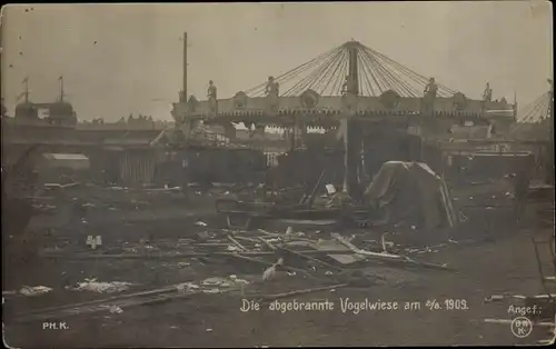 Foto Ak Dresden Johannstadt, Brand auf der Vogelwiese 1909