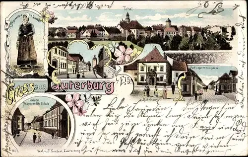 Litho Lauterbourg Lauterburg Elsass Bas Rhin, Tracht, Stadtansichten