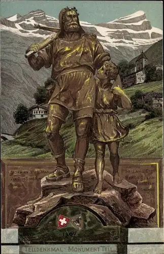 Litho Schweiz, Denkmal Wilhelm Tell, Gebirge