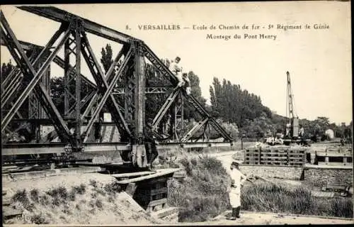 Ak Versailles Yvelines, Ecole de Chemin de fer, 5e Regiment de Genie, Montage du Pont Henry