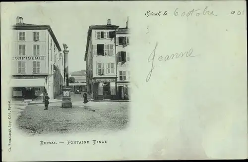 Ak Épinal Lothringen Vosges, Fontaine Pinau