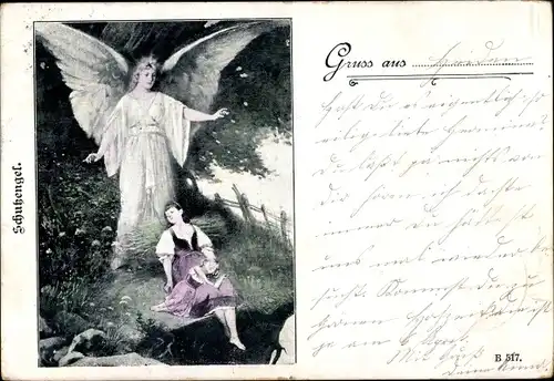 Ak Schutzengel wacht über Frau und Mädchen