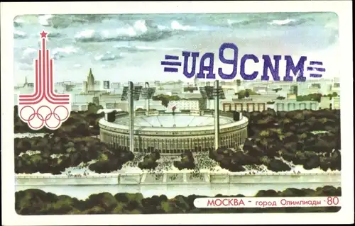 Ak Moskau Russland, Stadion, Olympische Spiele 1980, QSL Funkerkarte UA9CNM