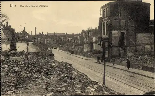 Ak Lille Nord, Rue de l'Hopital Militaire, Kriegszerstörung 1. WK