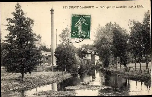 Ak Beaumont le Roger Eure, Fabrique de Dentelles sur la Risle