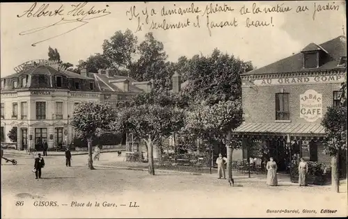 Ak Gisors Eure, Place de la Gare, Hotel, Au Grand Comptoir